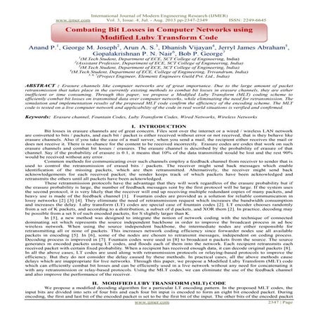 Combating Bit Losses in Computer Networks using Modified Luby Transform Code