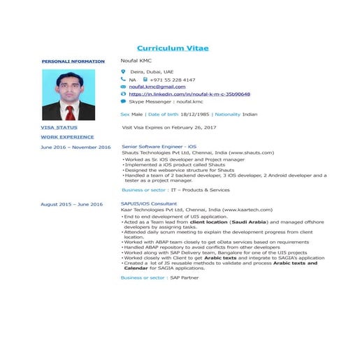 Noufal Curriculum Vitae