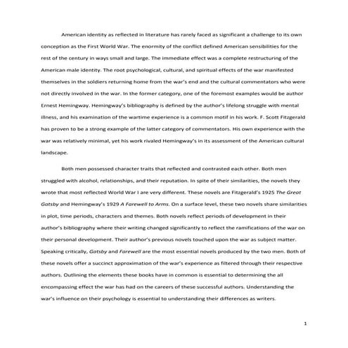 Fitzgerald Hemingway Thesis Final Draft