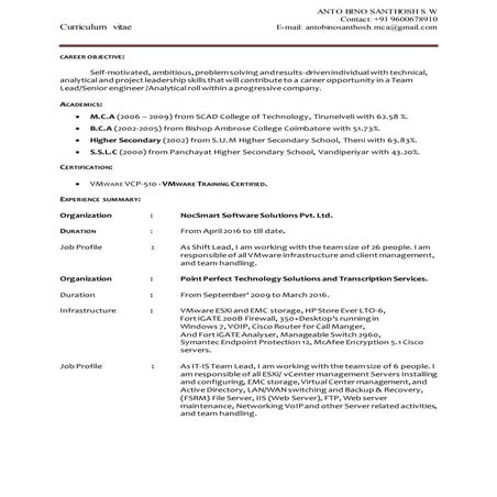 Anto Bino Santhosh MCA