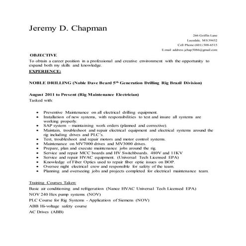 Jeremy D Resume