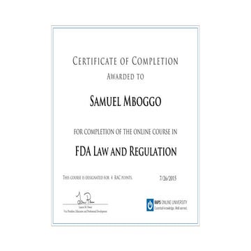 FDA Law and Regulation Certificate