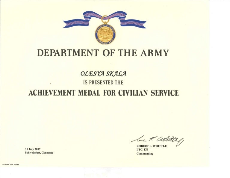 certificate of achievement army