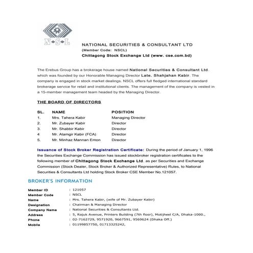 NATIONAL SECURITIES (NSCL) porifle | DOC