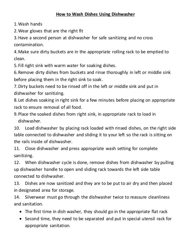 Steps to washing dishes with dishwasher