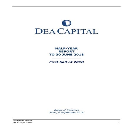 DeA Capital Half-year Report to 30 June 2018