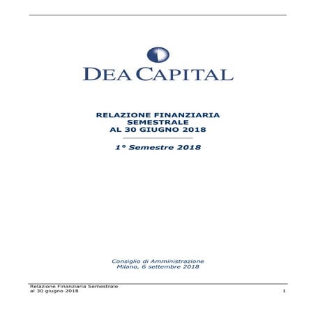 DeA Capital Relazione Finanziaria Semestrale al 30 giugno 2018