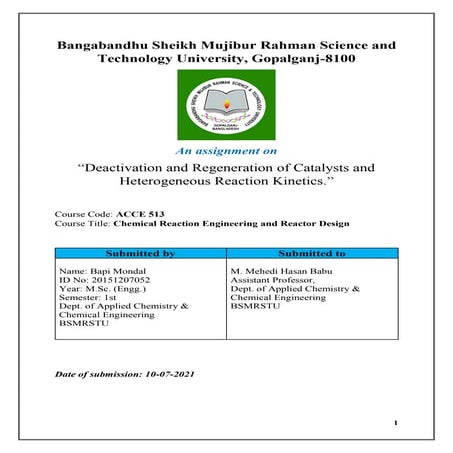 Deactivation and regeneration of catalysts and heterogeneous reaction kinetics Bapi mondal