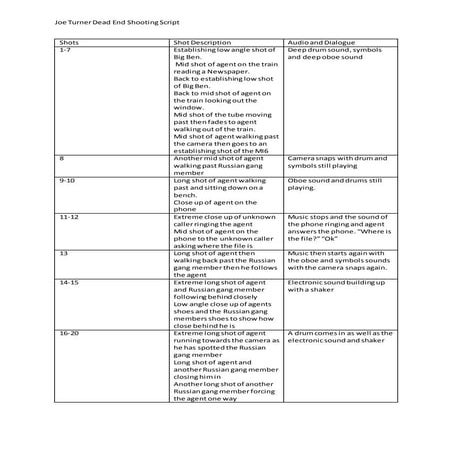 Dead end shooting script | DOCX