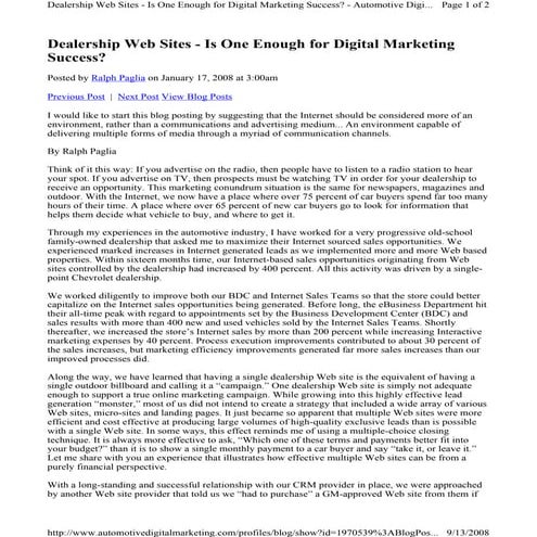 Auto Dealership Websites - One Is Not Enough!