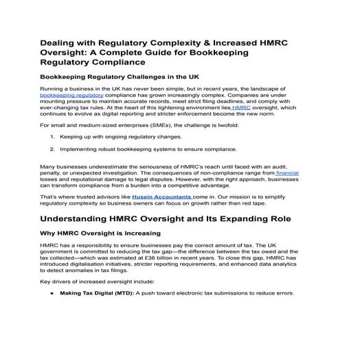 Bookkeeping Regulatory Compliance & HMRC Oversight | Husein Accountants ...