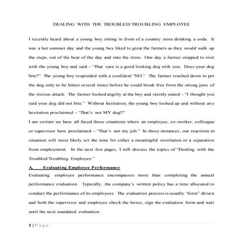 Dealing with the Troubled or Troubling Employee