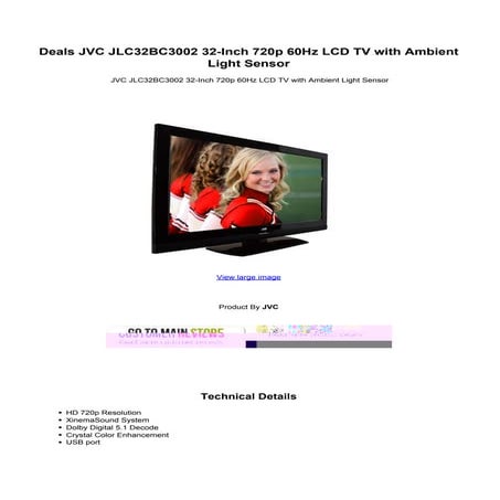 Deals jvc jlc32 bc3002 32 inch 720p 60hz lcd tv with ambient light sensor