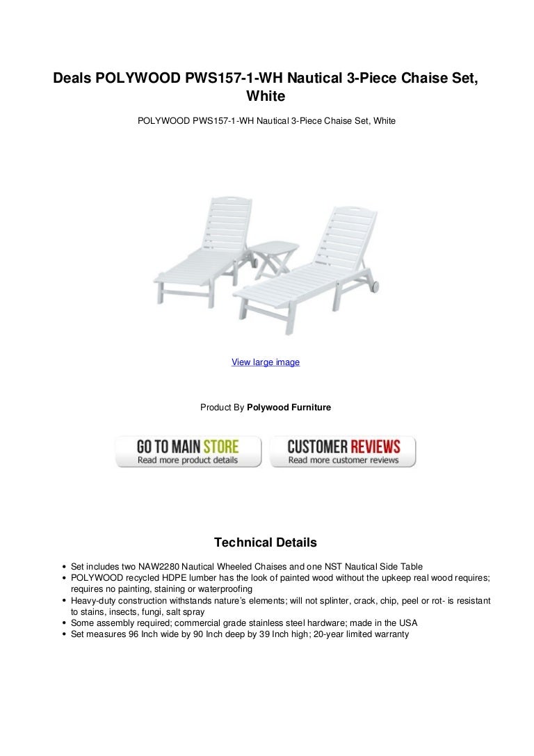 polywood lounge chairs on Deals Polywood Pws157 1 Wh Nautical 3 Piece Chaise Set White