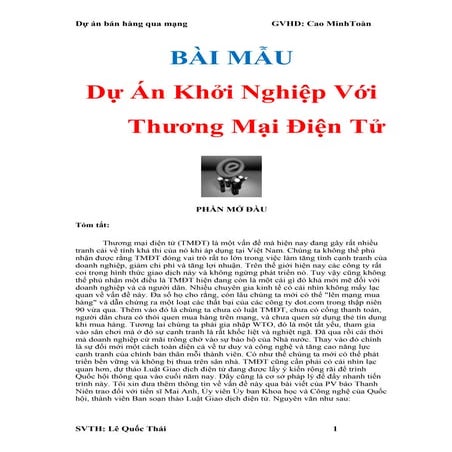 Đề án lập kế hoạch kinh doanh bán hàng qua mạng - TOPICA