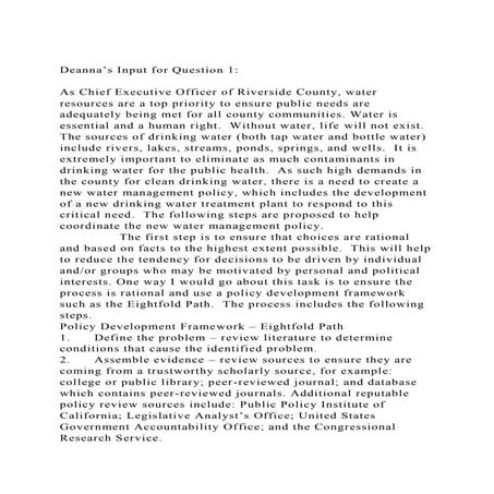 Deanna’s Input for Question 1As Chief Executive Officer of Ri.docx