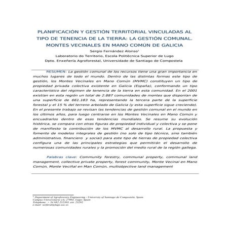 PLANIFICACIÓN Y GESTIÓN TERRITORIAL VINCULADAS AL TIPO DE TENENCIA DE LA TIER...