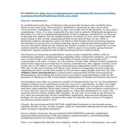 Dear dr krauthammer re gospel of obama