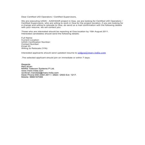 Dear certified uid operators