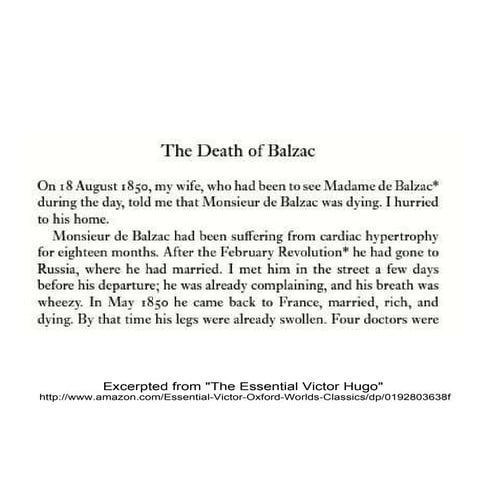 Death of Balzac - Victor Hugo