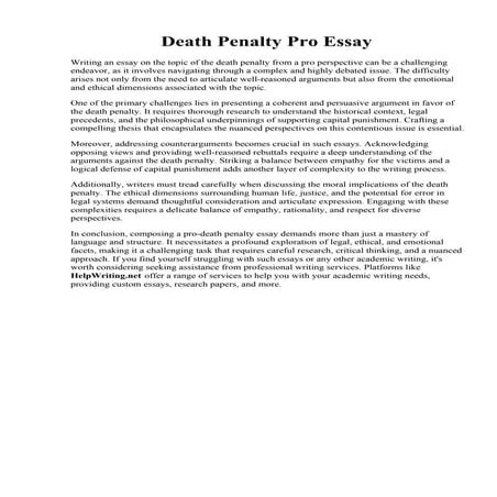 Death Penalty Pro Essay. Death penalty pros essay - Get Help From Custom College Essay Writing ...