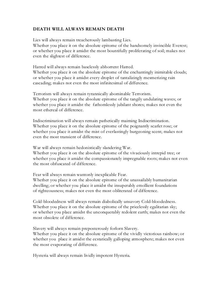 Death Will Always Remain Death