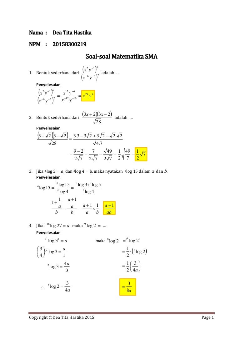 SOAL-SOAL MATEMATIKA SMA