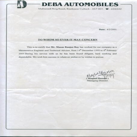 Deba automobile work_certificate