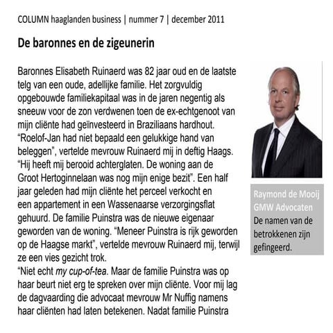 Column Raymond de Mooij van GMW Advocaten in Business Haaglanden december 2011 