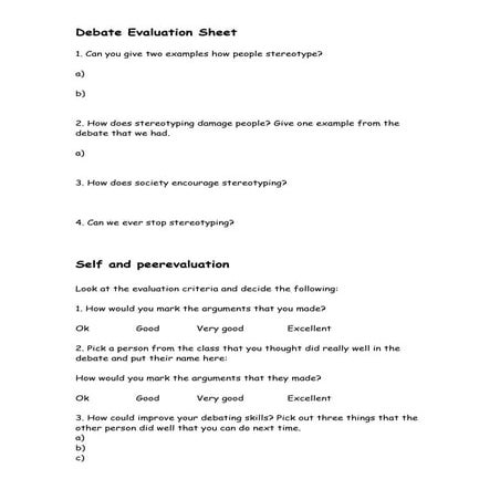 Debate evaluation sheet