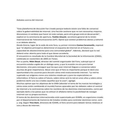 Debates acerca del internet | PDF
