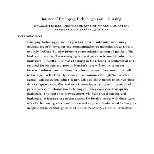 IMPACT OF EMERGING TECHNOLOGY ON NURSING