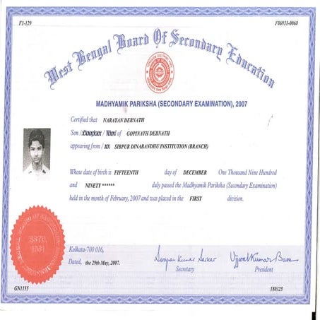 10th Pass cirtificate