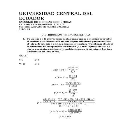 EJERCICIOS DE DISTRIBUCIÓN HIPERGEOMETRICA