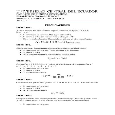 EJERCICIOS DE PERMUTACIONES, COMBINACIONES, VARIACIONES