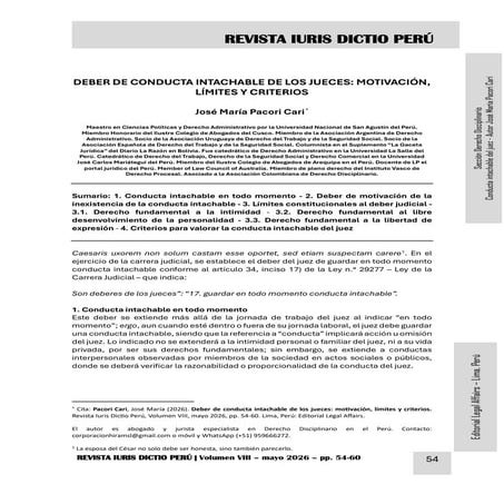 DEBER DE CONDUCTA INTACHABLE DE LOS JUECES: MOTIVACIÓN, LÍMITES Y ...