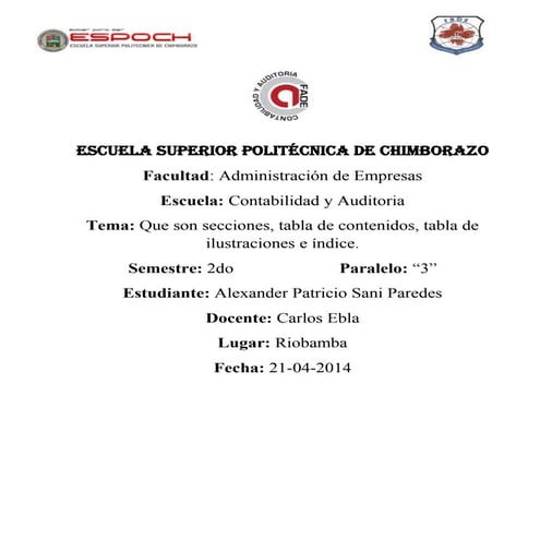 Trabajo de investigacion tabla de contenidos, tabla de ilustraciones e indice.