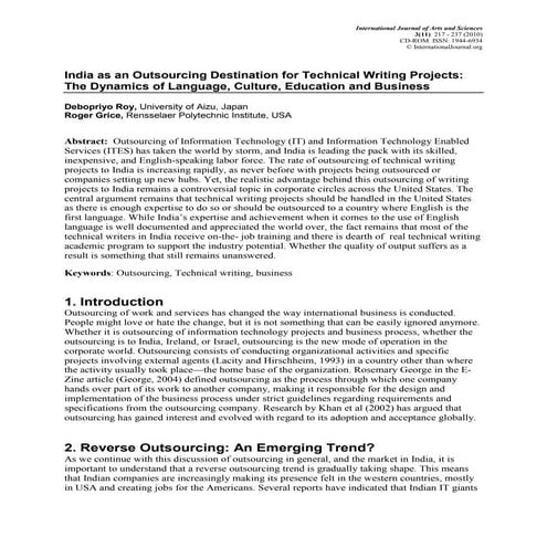 Outsourcing to India Publication IJAS 2010