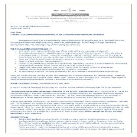 KINGSTON COMMUNITY HUB: DeboxGeographic Expression of Interest