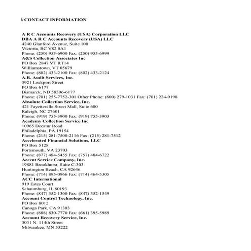 Debt Collector Contact Information | PDF