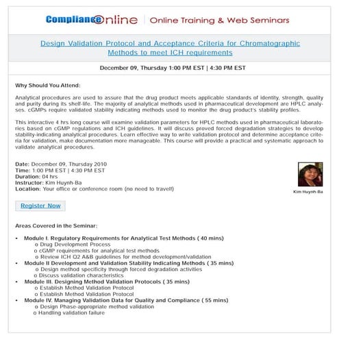 Design Validation Protocol and Acceptance Criteria for Chromatographic Method...