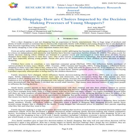 Family Shopping- How are Choices Impacted by the Decision Making Processes of Young Shoppers?