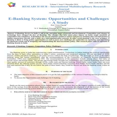 E-Banking System: Opportunities and Challenges – A Study