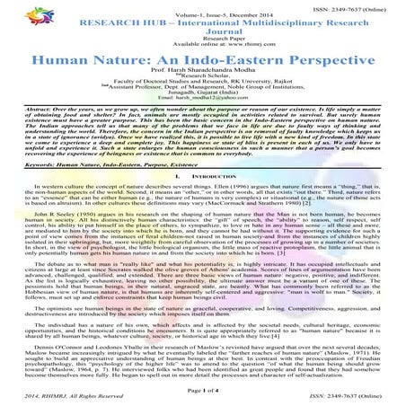 Human Nature: An Indo-Eastern Perspective