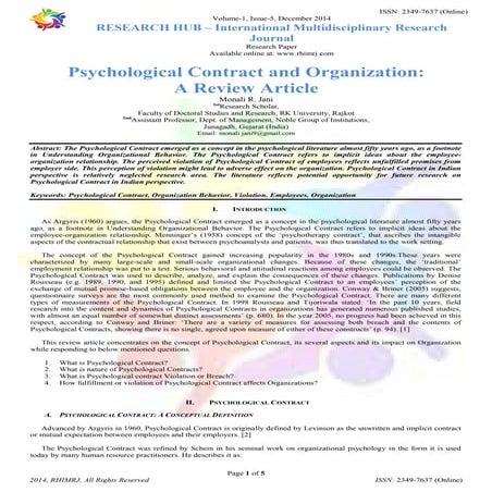 Psychological Contract and Organization: A Review Article