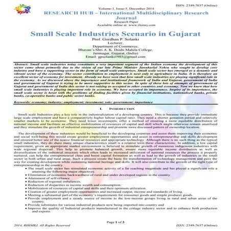 Small Scale Industries Scenario in Gujarat