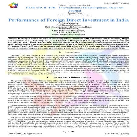 Performance of Foreign Direct Investment in India