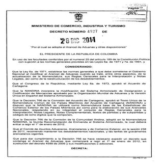 Decreto 4927/2011 Arancel Aduanas C...