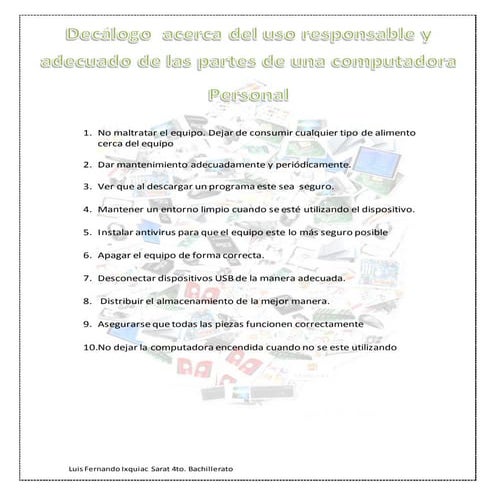 Decálogo: Uso responsable y adecuado de las partes de una computadora ...