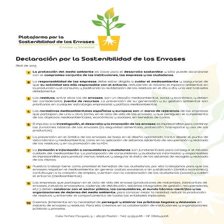 Decálogo Plataforma por la Sostenibilidad de los Envases